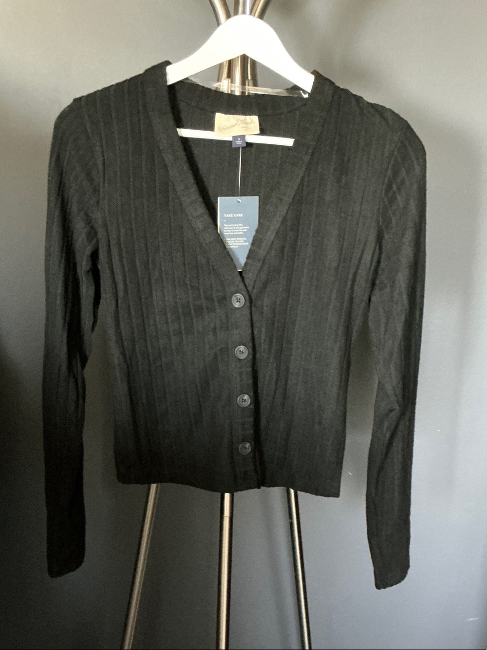 Black V-Neck Ribbed Button-Front Sweater Cardigan